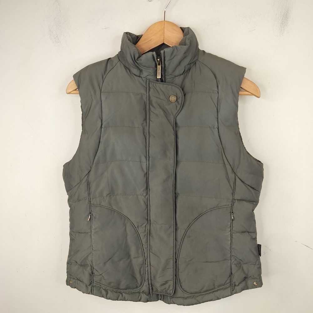 Calvin Klein Down Puffer Vest Small Quilted Zip Front Casual Olive Green